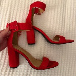 Elegant Red Block Heel Sandals